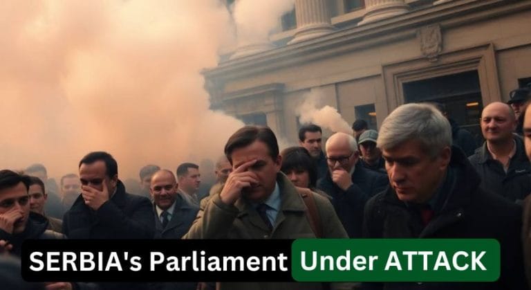 Attack On SERBIA’s Parliament With Smog Grenades By Opposition Leaders